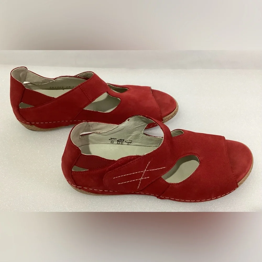 Waldlaufer Woman’s Leather Shoes size 6 1/2 Color Red Comfortable Adjustable
